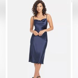 Bebe Satin Cowl Neck Slip Midi Dress